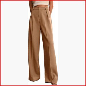Wide Leg High Waist Straight Work Pants Polyester Spandex Palazzo Trousers